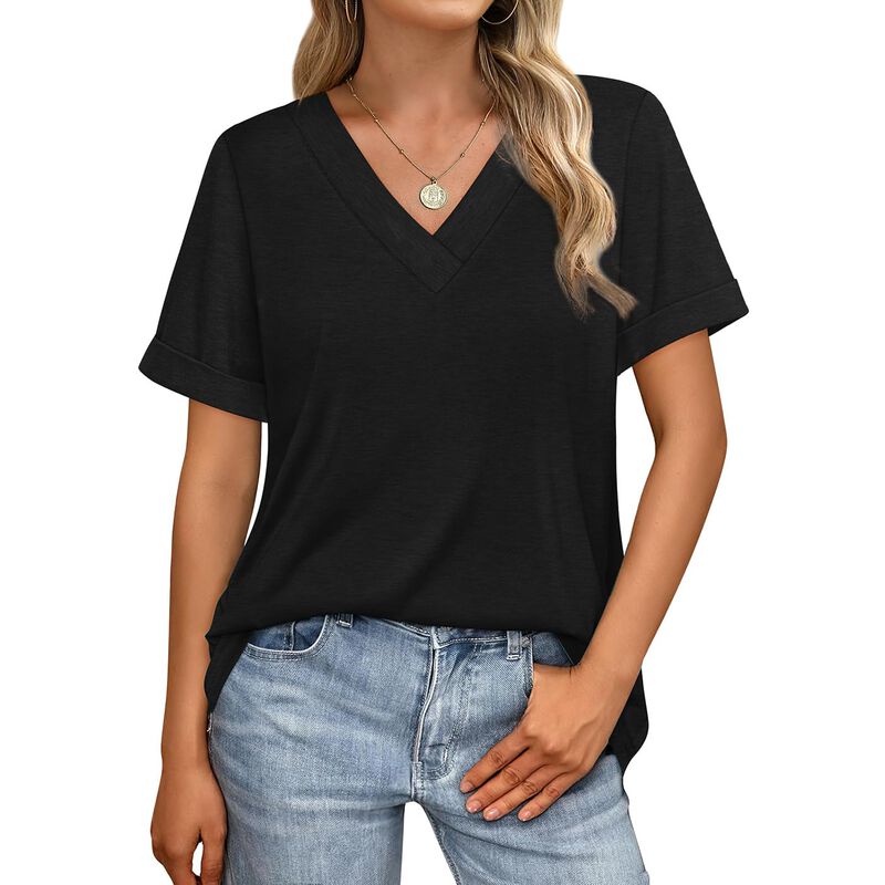 Camiseta Wiholl Cuello V Manga Corta Negra Tall... image number null