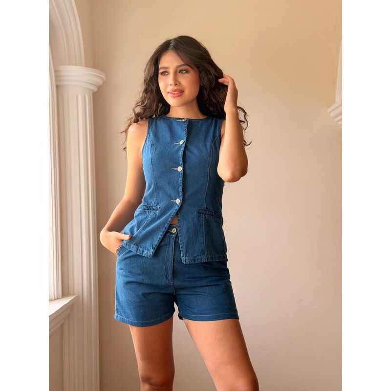Conjunto De Mezclilla Chaleco Con Short image number null