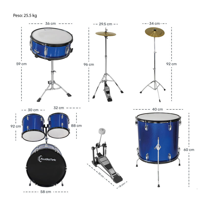 Batería Musical Acústica 5pz Platillos Atriles ... image number null