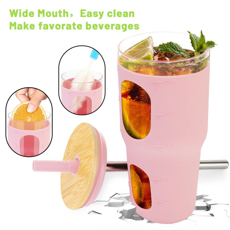 Vaso De Bebida Tronco 950 ml Rosa Con Pajilla Y... image number null