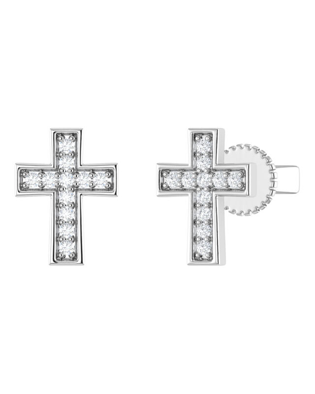 Aretes Cruz Oro 14k Con 11 Pts. De Diamante Sur... image number null