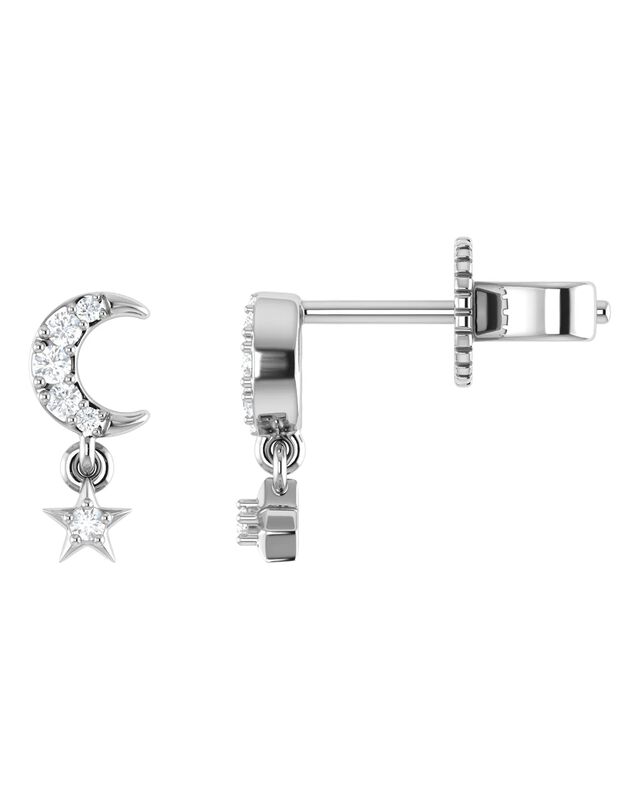 Broqueles Luna Y Estrella De Oro Blanco 14k Con... image number null