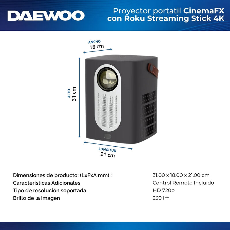 Proyector Port&aacute;til Daewoo Cinemafx Phb-709 Roku... image number null