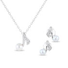 Juego De Dije Con Cadena Y Broqueles De Nota Musical Oro Blanco 14k Con Perla Y 3pts De Diamante
