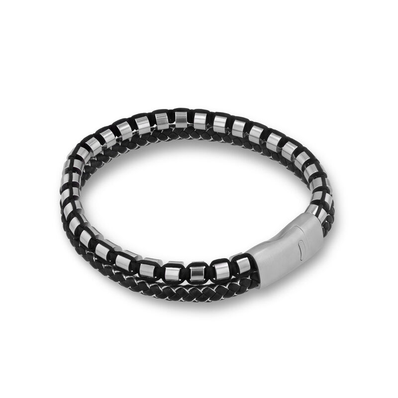 Pulsera De Acero Y Piel En Color Negro Para Cab... image number null