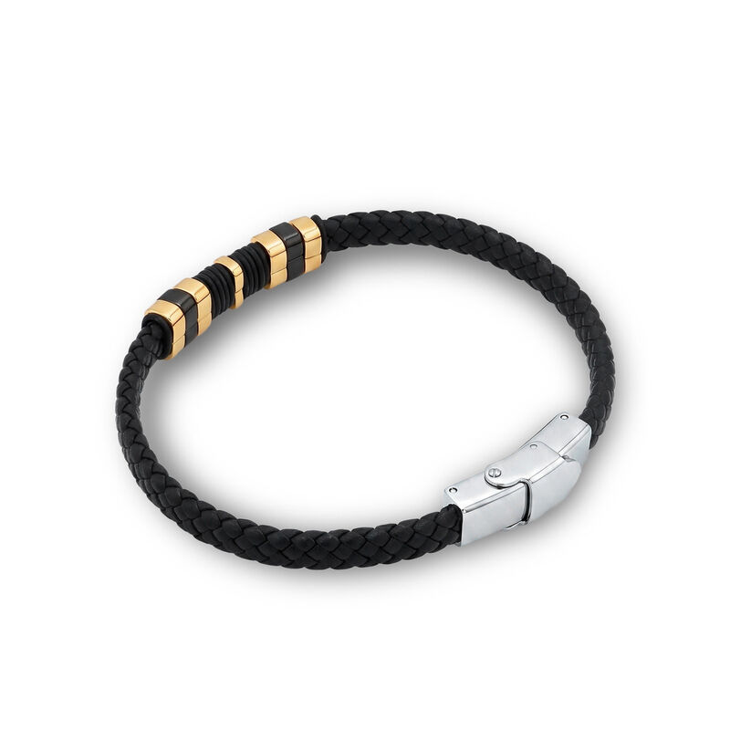 Pulsera De Acero Con Piel En Color Negro Y Apli... image number null
