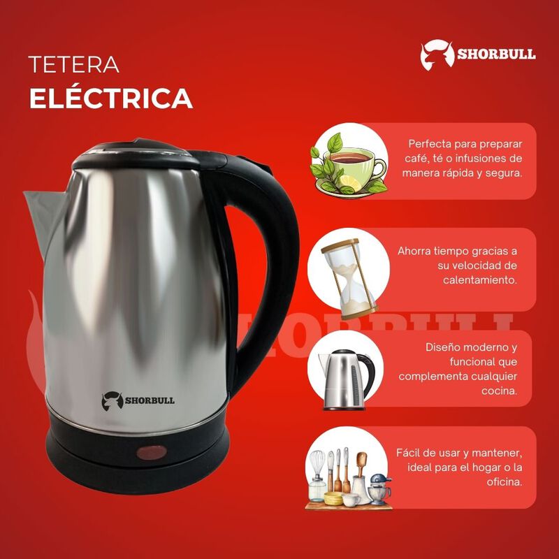 SHORBULL - Tetera Eléctrica De Acero Inoxidable... image number null