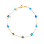 Pulsera Oro Amarillo 14k Ojo Turco Azul 18.5cm Bizzarro