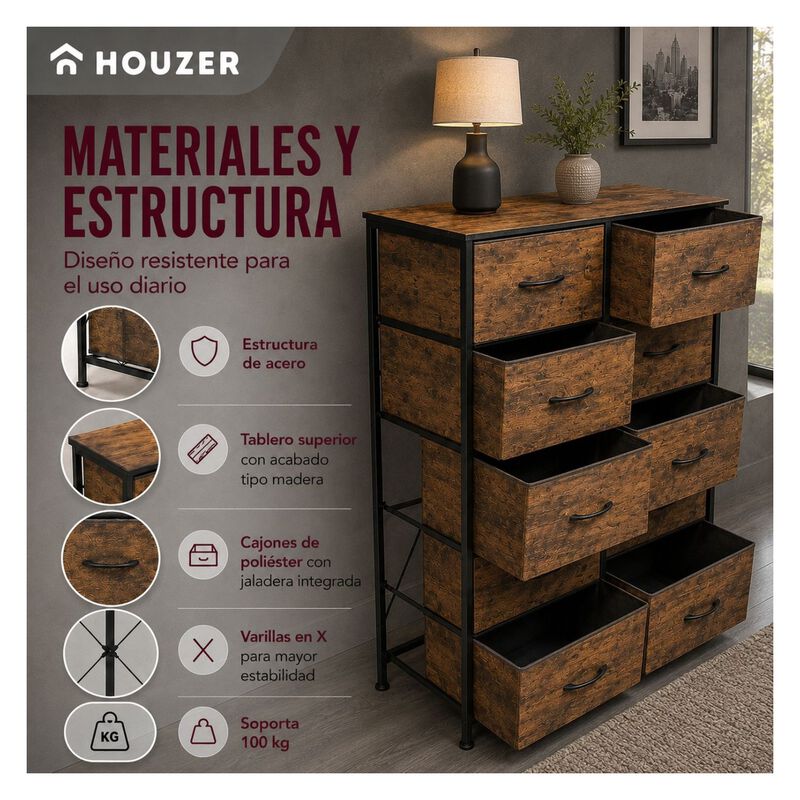Comoda 10 Cajones Estructura Acero Cajonera Org... image number null