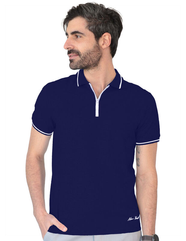 Playera Casual Cuello Con Cierre Hombre Azul Ma... image number null
