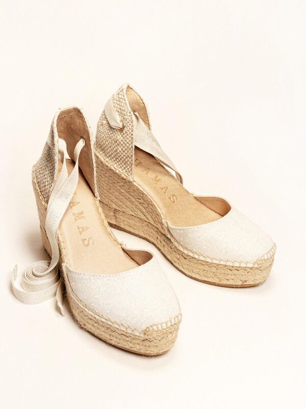 Alpargata de Cu&ntilde;a Alta Cala Lona Metal Blanco image number null