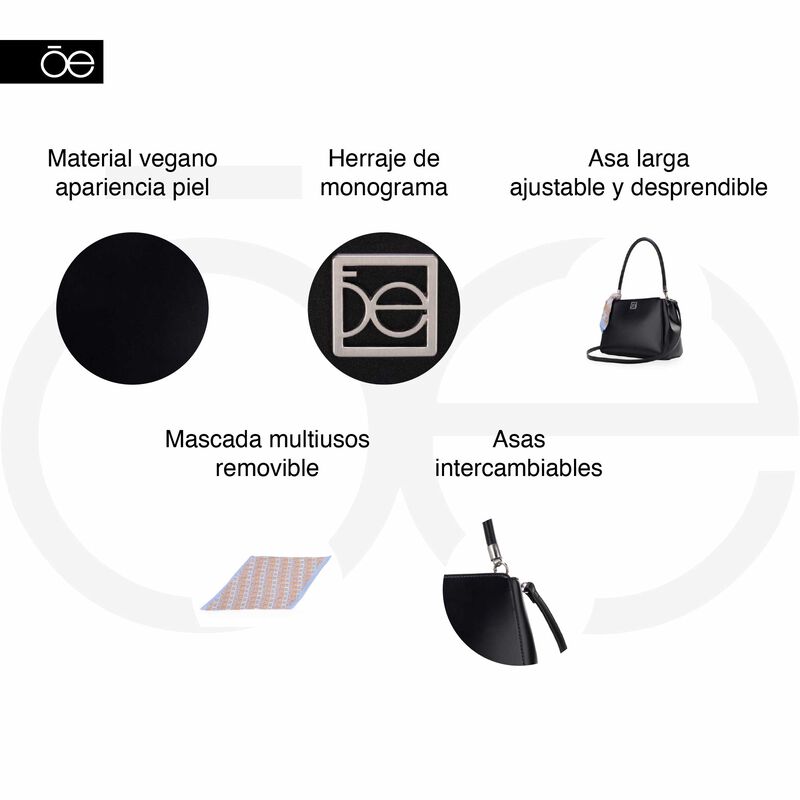 Bolsa Satchel Mediana Con Mascada Color  Negro image number null