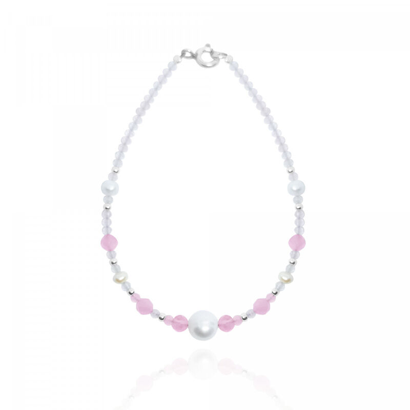 Pulsera ojo de gato rosa cuarzo rosa perla y pl... image number null