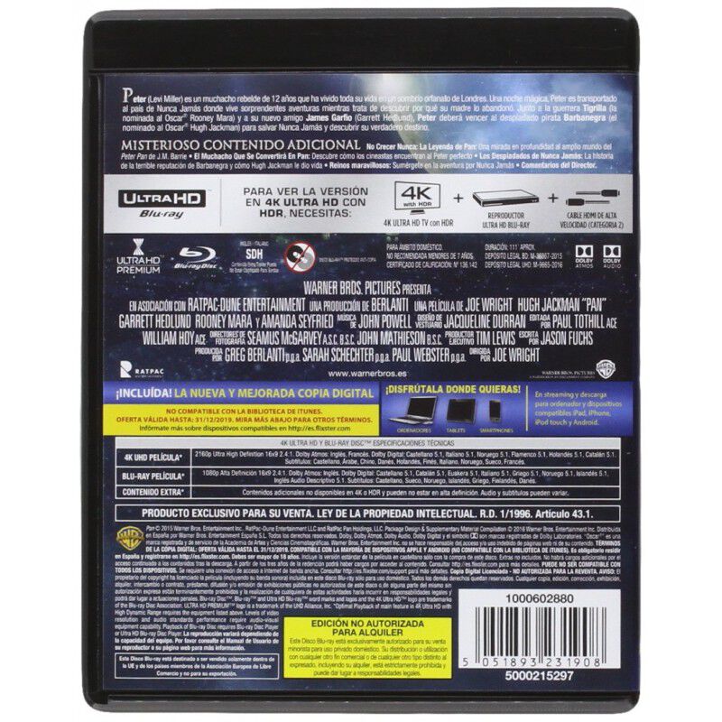 Pan. Viaje A Nunca Jam&aacute;s (4k Ultra Hd) [blu-ray... image number null