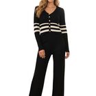 Set Mujer Pantal&oacute;n Su&eacute;ter Tejido Conj-082 Negro con Beige Outfit Casual Chic