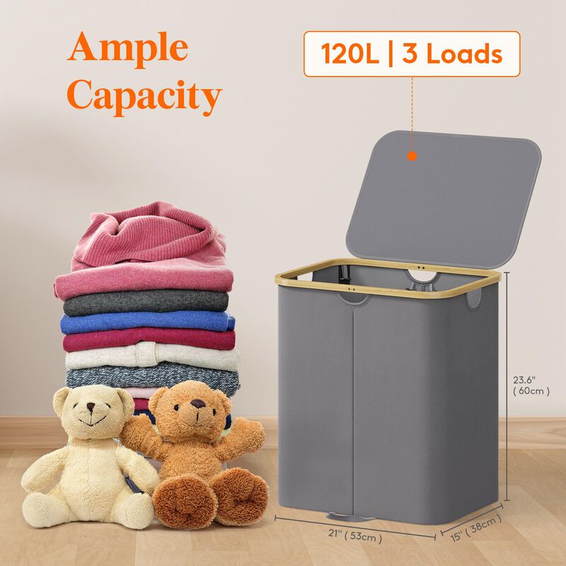 Cesto de ropa Lifewit 120 l gris con bolsa extr... image number null