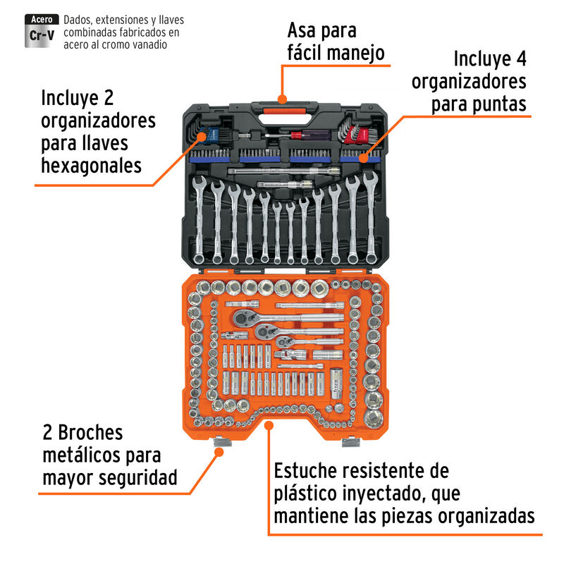 Juego 199 Herramientas 1/4' 3/8' y 1/2' Std y M... image number null
