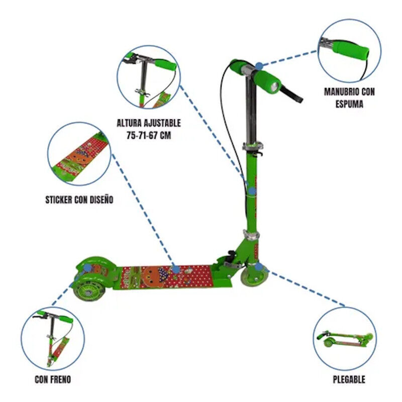 Patin Del Diablo Verde Scooter Tres Llantas Con... image number null