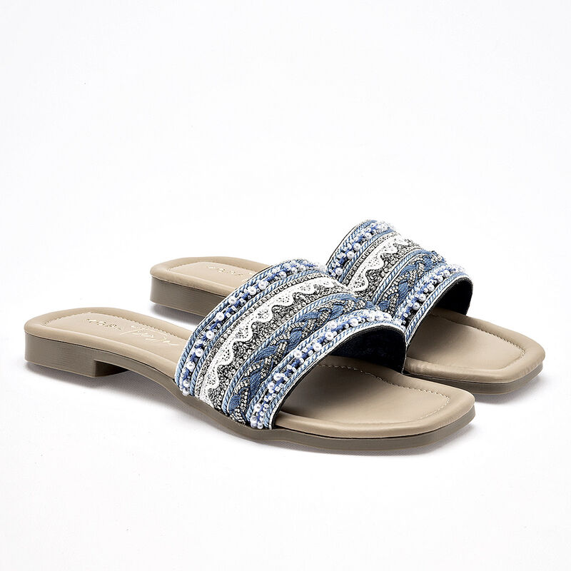 Mora Tierra sandalia piso para mujer azul blanc... image number null