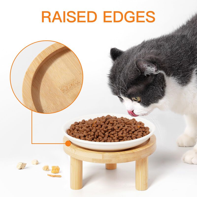 Comederos Para Gato Zqystt Con Soporte De Bamb&uacute;... image number null