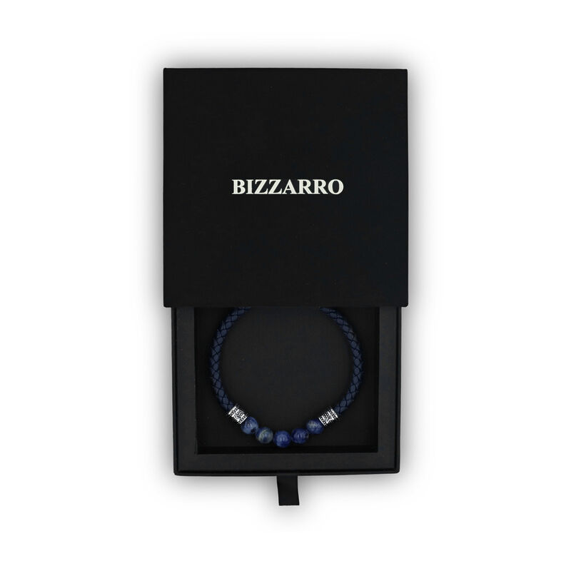 Pulsera De Acero Con Piel Y Cuentas En Color Az... image number null