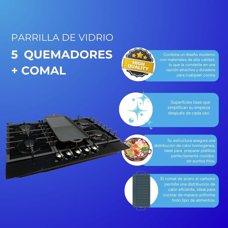 Parrilla Estufa 5 cinco Quemadores Vidrio Templ... image number null