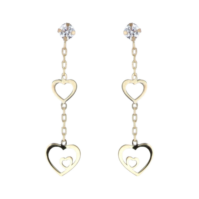 Aretes De Corazones Oro Amarillo 10k Con Zircon... image number null