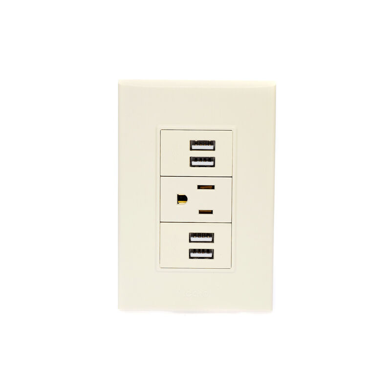 Placa Con 1 Contacto y 4 Tomas USB Marfil iGoto image number null