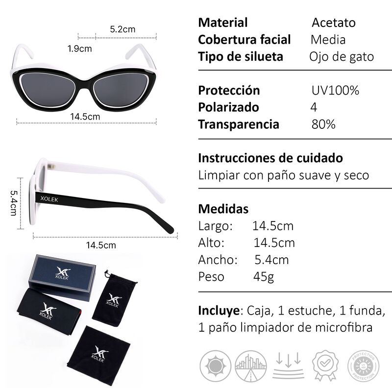 Lentes De Sol Xolek 110 Moda Acetato Retro Uv P... image number null