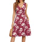 Vestido de Verano WEACZZY con Escote V, Sin Mangas, Tipo Camiseta, Bolsillos, Flor Roja y Blanca