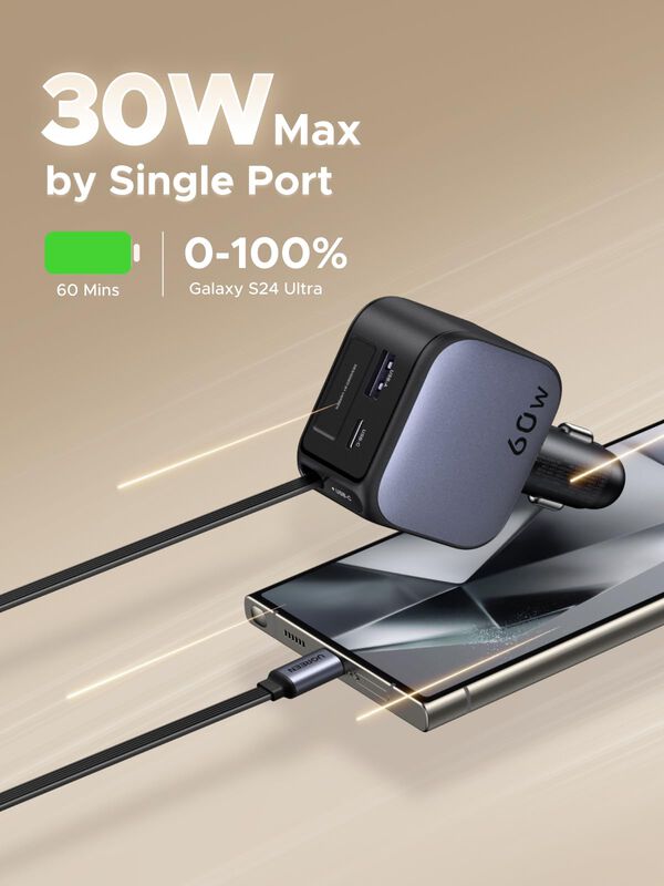 Cargador De Coche Ugreen 60w 2c1a Con Cable Ret... image number null
