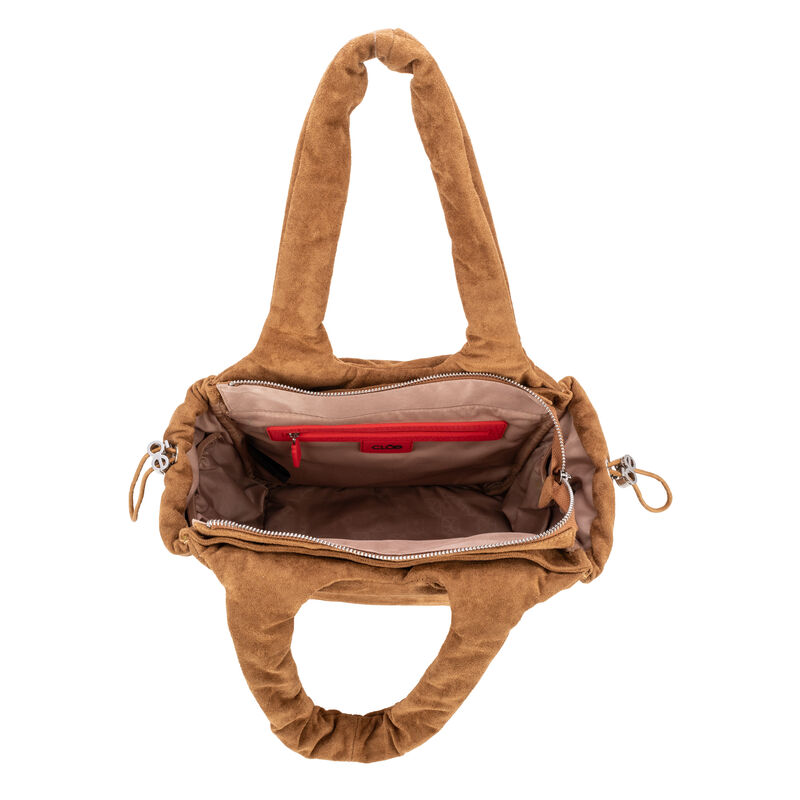 Bolsa Satchel Acolchada En Suede Color Camel image number null