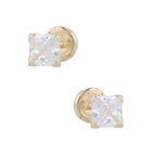 Broqueles Oro Amarillo 10k Con Zirconias Cuadradas (6mm Aprox)