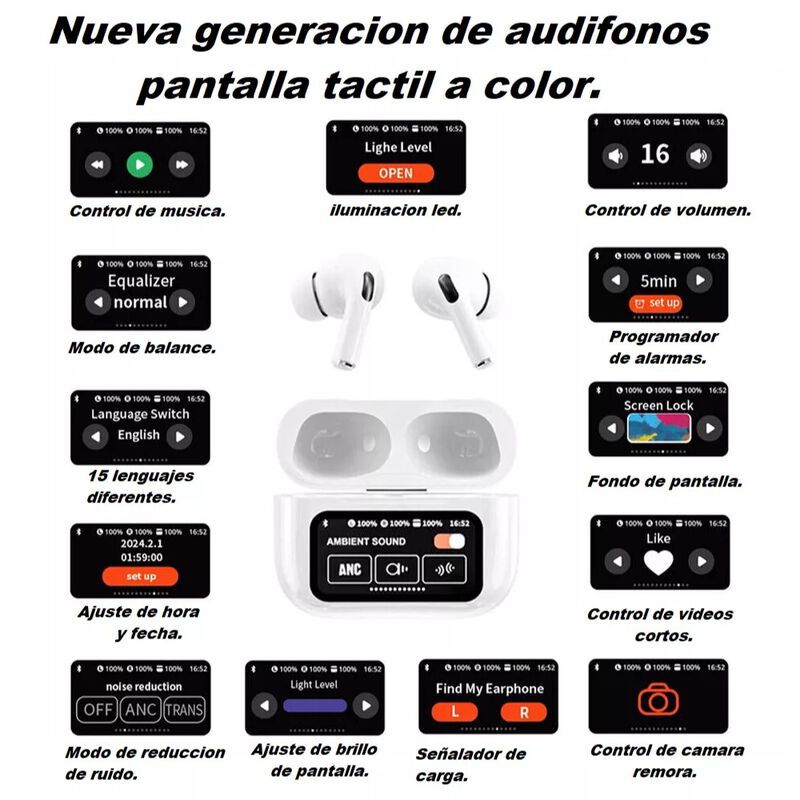 Audífonos Inalámbricos Con Pantalla Táctil Inte... image number null