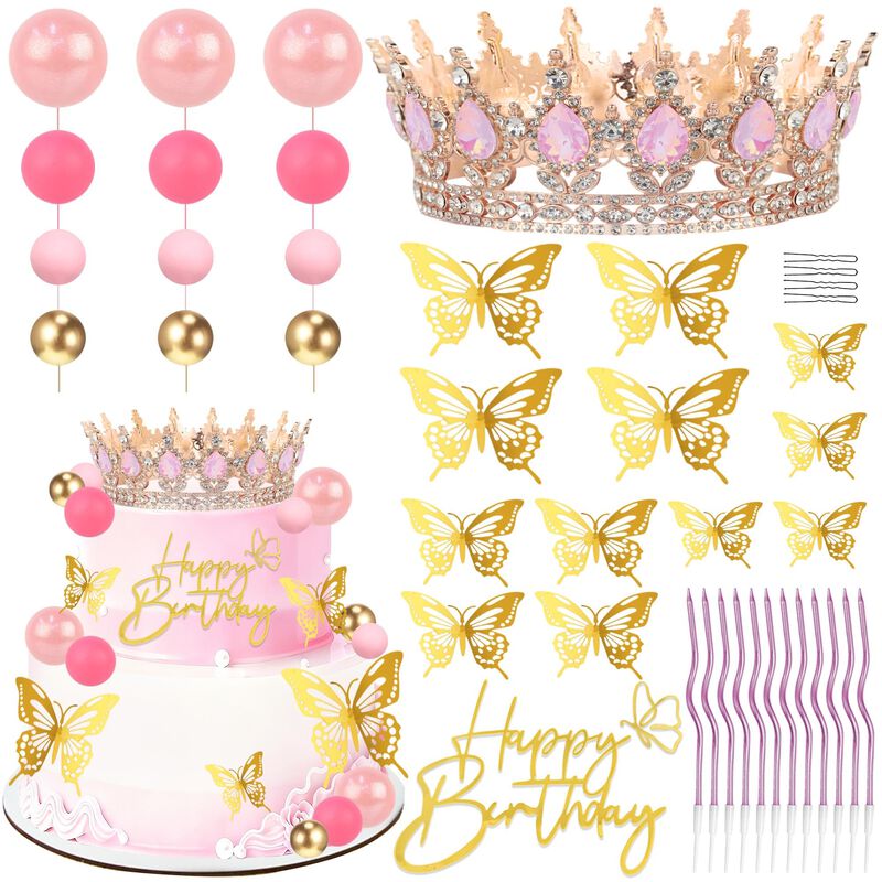 Adorno De Tarta Zoyvux Rosa Dorado Y Rosa Para ... image number null