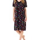 Vestido Corto de Viscosa con Cuello Pico y Manga Corta Negro