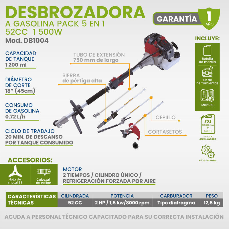 DESBROZADORA A GASOLINA IGOTO PACK 5EN1 52CC 15... image number null