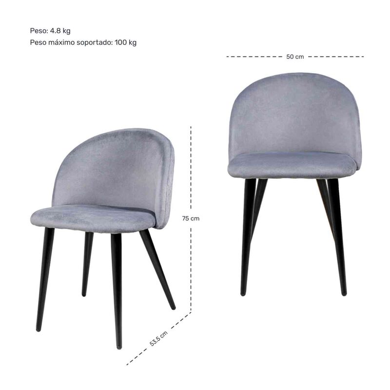 Set 2 Sillas Comedor Terciopelo Modernas Acolch... image number null