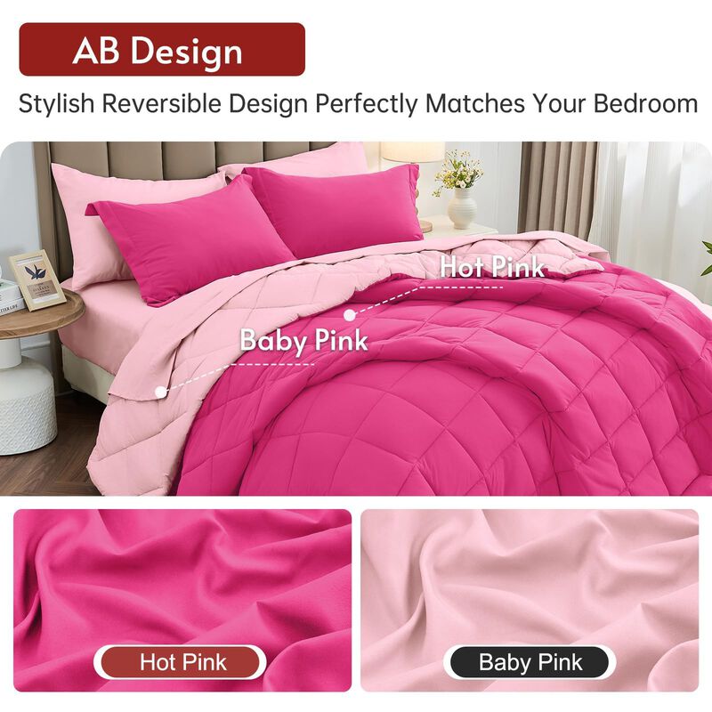 Juego De Cama Muxhomo Full Rosa Intenso Y Rosa ... image number null
