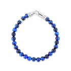 Pulsera Con Aplicaciones De Acero Para Caballero Con Cuentas De Ojo De Tigre Azul