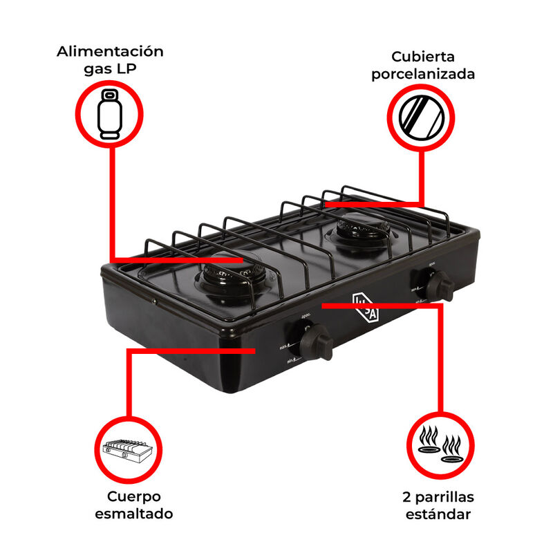 Parrilla de gas con 2 quemadores IUSA, color ne... image number null