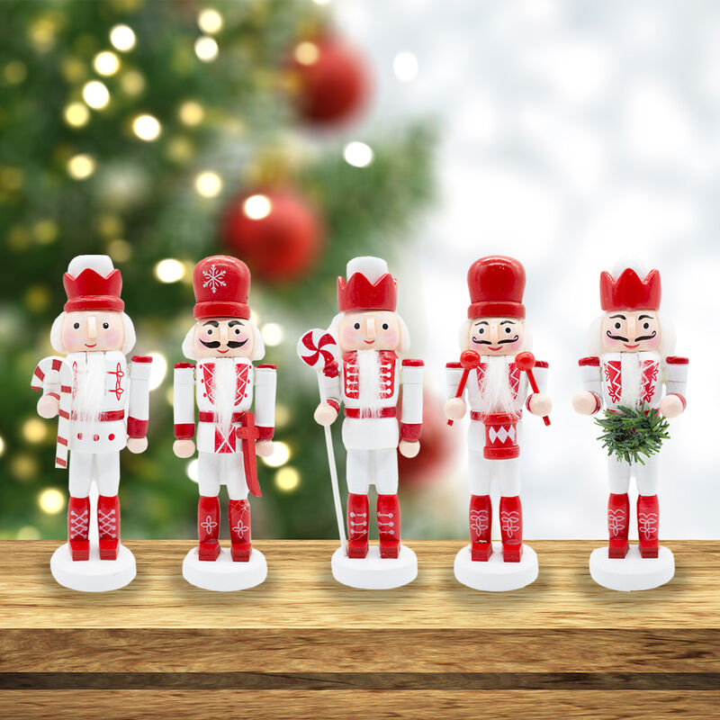 Set 5 Cascanueces De Madera 13cm Blanco Y Rojo ... image number null