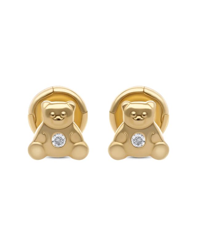 Broqueles De Oso En Oro Amarillo 14k Con 1pt De... image number null