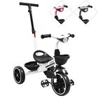 Triciclo para Ni&ntilde;os con Bast&oacute;n Torreta con Luz y Sonido Pedales Desmontables Posapi&eacute;s Plegables Apto desde 2 a&ntilde;os o hasta 25 kg - Blanco