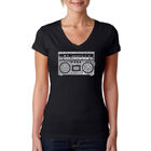 Camiseta De Cuello En V Word Art Para Mujer - Grandes &Eacute;xitos del Rap de los 80- Negro