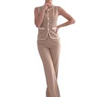 Conjunto Moderno 2 Piezas, Chaleco Con Botones Y Pantal&oacute;n Recto Conj-0217 Caf&eacute; Claro Moderno Con Dise&ntilde;o Chic  Para Mujer