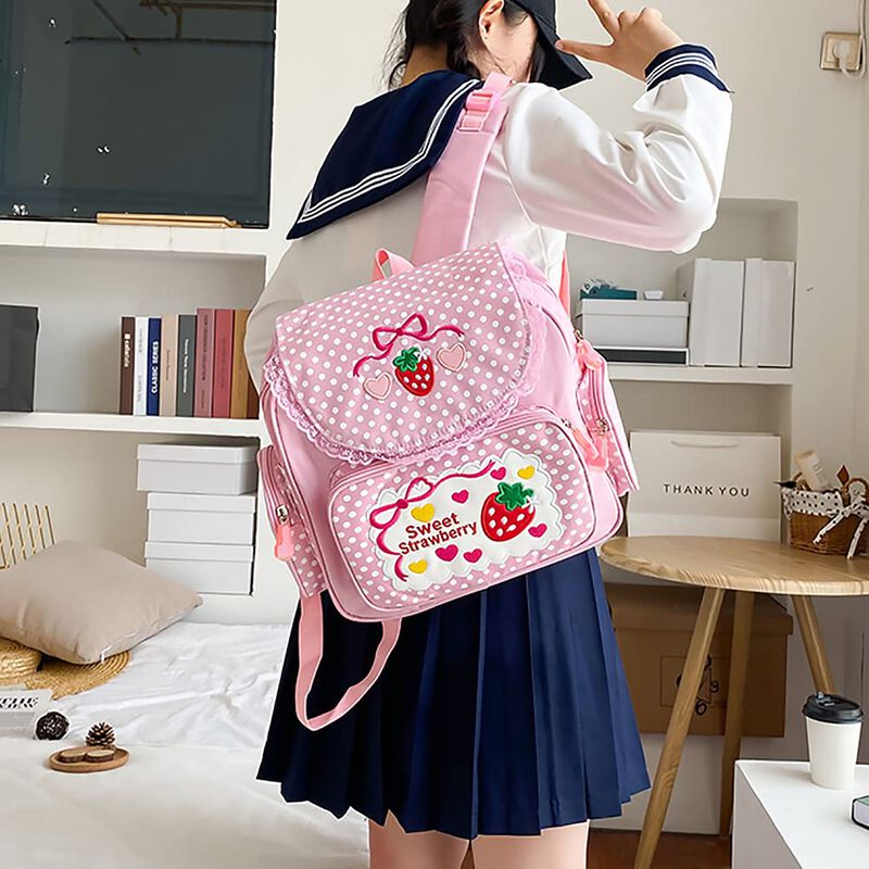 Mochila Lovemore Kawaii Bordado Fresa Para Ni&ntilde;a image number null