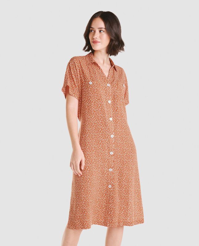 Vestido Corto Abierto con Topitos Coral De Pied... image number null