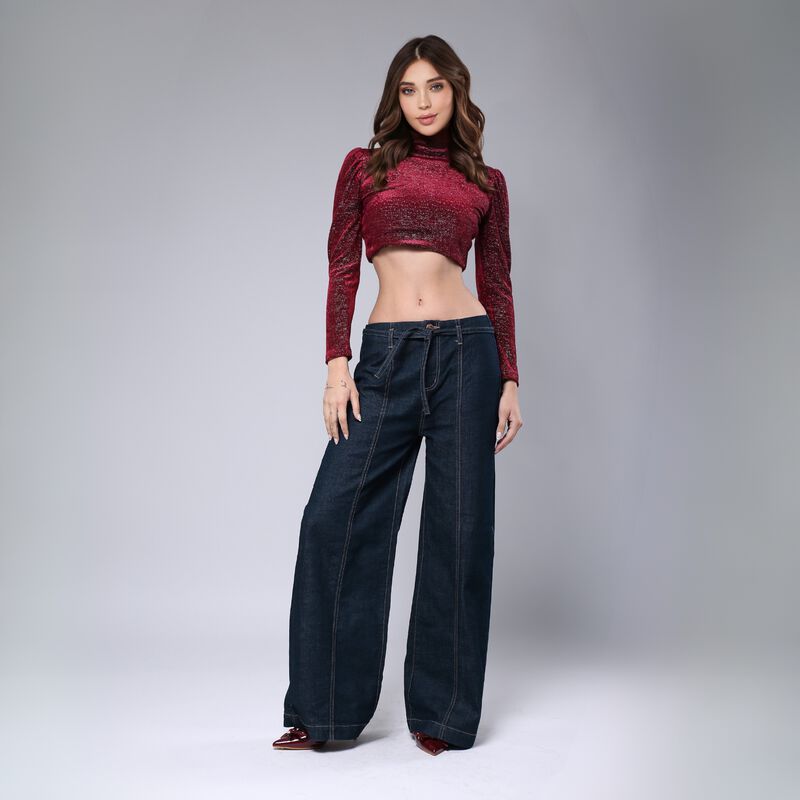 Pantal&oacute;n Recto Mujer Mezclilla Casual Tiro Medi... image number null