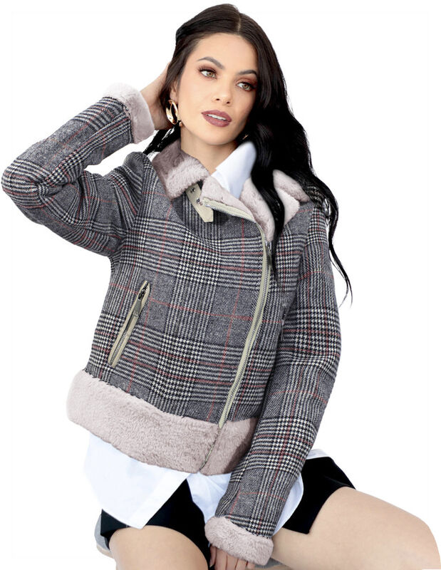 Chamarra Vintage Glamur Mujer Afelpada Gris Cla... image number null
